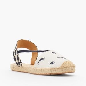 Canvas Espadrille Flat with Navy Horse Print